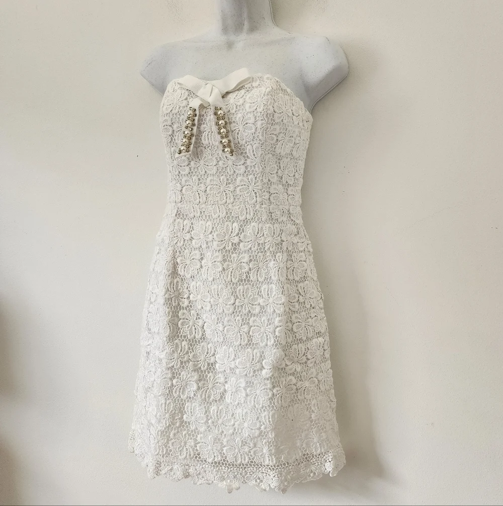 Lilly Pulitzer Larter Dress Lace Strapless Dress Weeding white Size 0 - Picture 5 of 15
